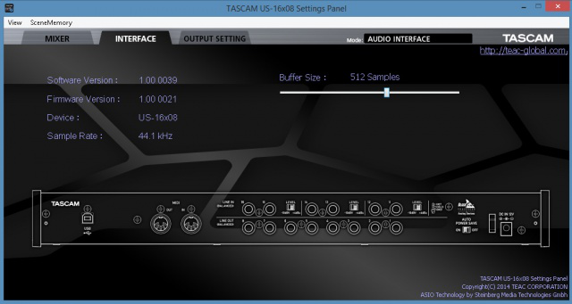 Tascam US16X08 audio interface