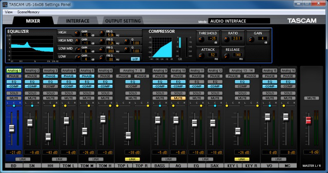 Tascam US16X08 audio interface