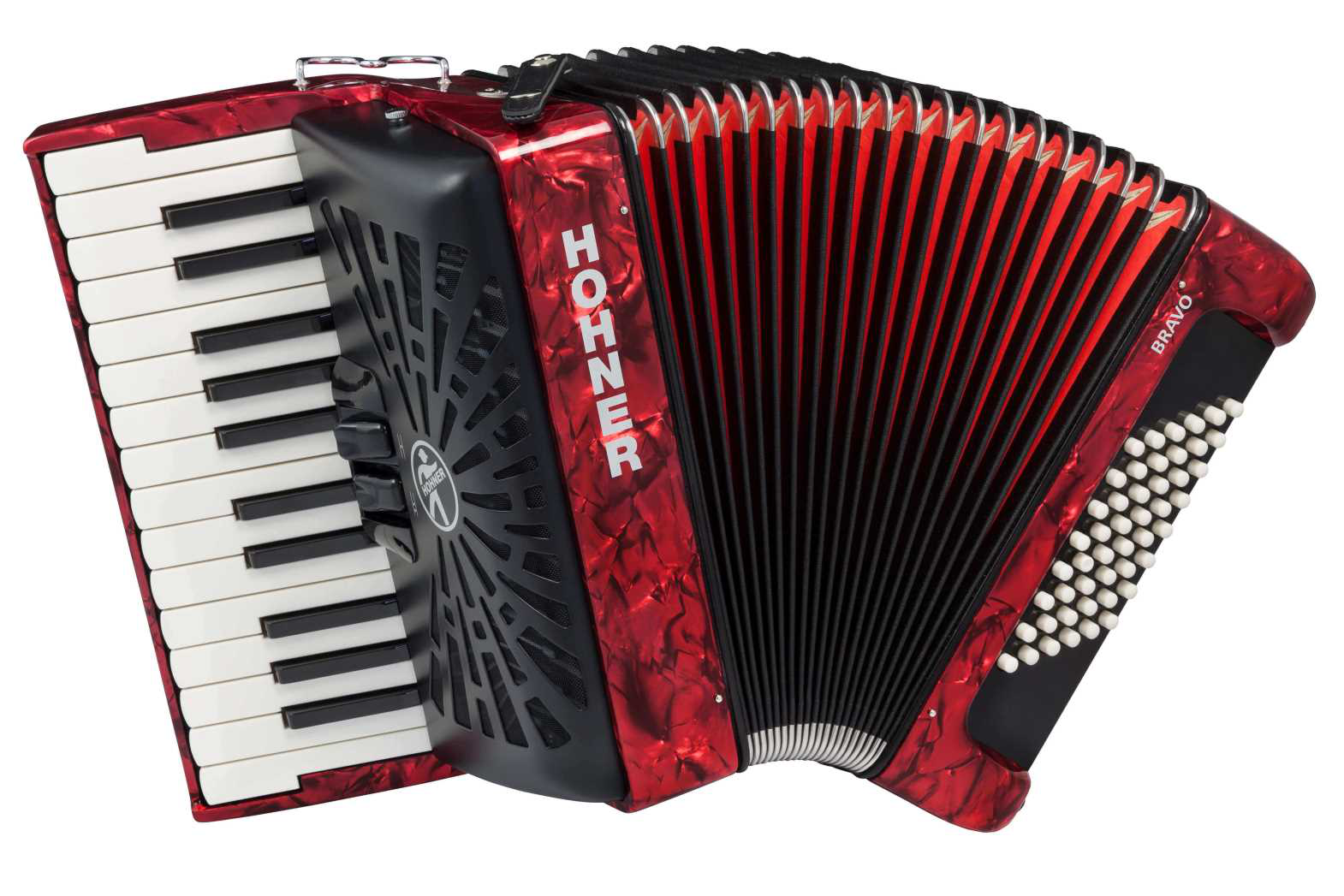 Hohner Bravo II 48 Silent Key Rood