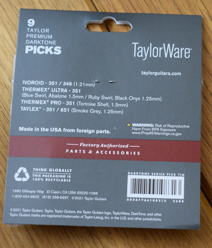 Taylor Premium DarkTone Picks Tin 9 picks