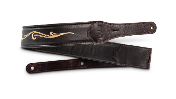 Taylor Nouveau Embroidered Leather Guitar Strap Chocolate Brown