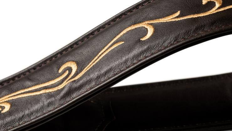 Taylor Nouveau Embroidered Leather Guitar Strap Chocolate Brown